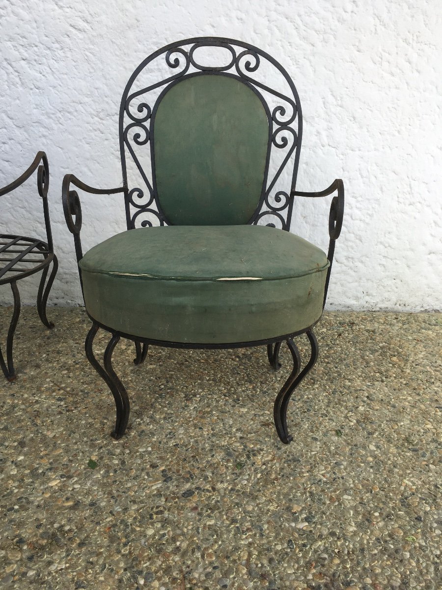 Pair Of Wrought Iron Fireside Chairs, Work From The 1940s.-photo-3