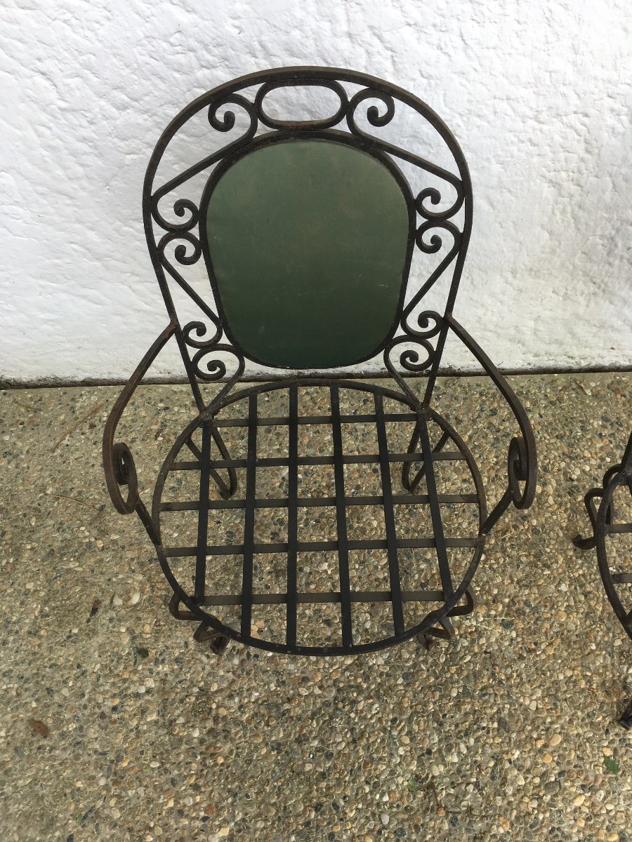 Pair Of Wrought Iron Fireside Chairs, Work From The 1940s.-photo-4