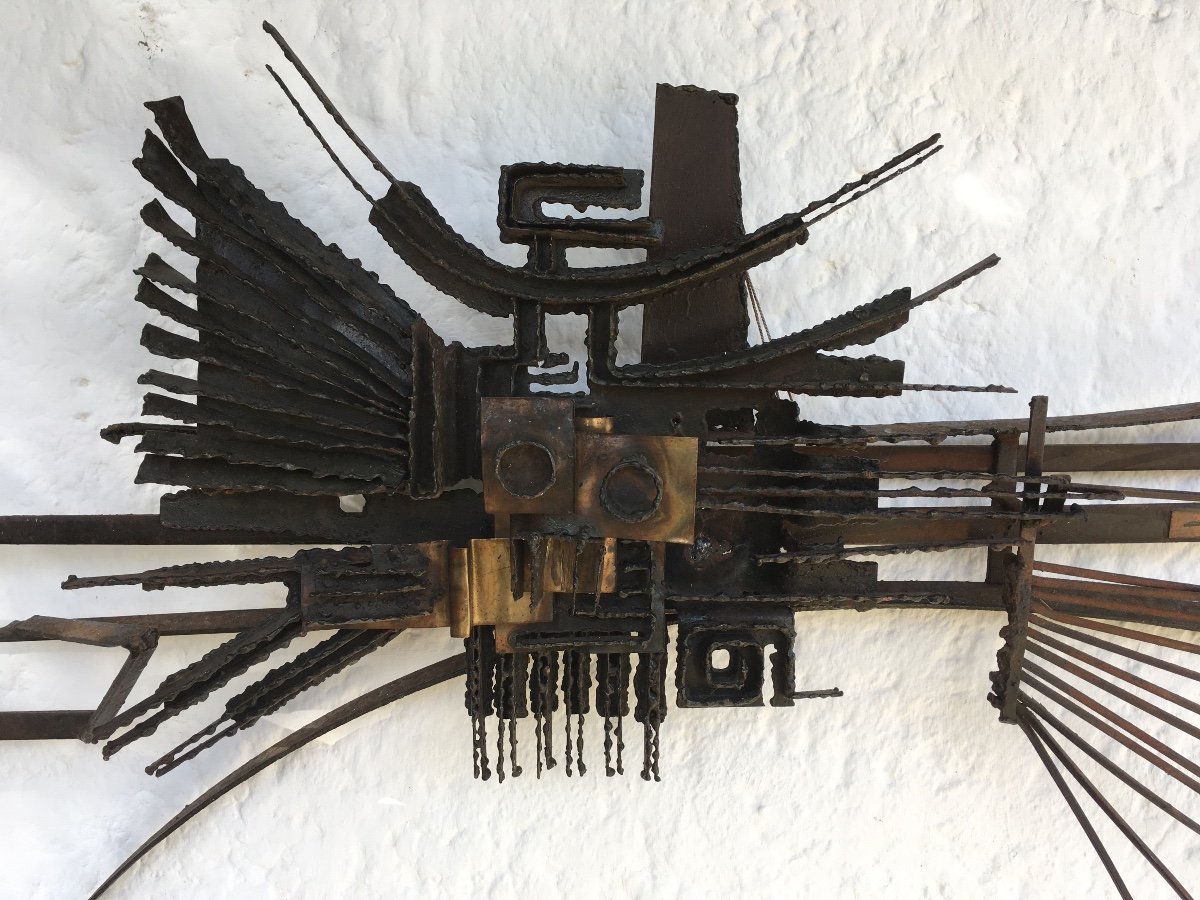Important "brutalist" Sculpture In Metal, Signed And Dated 74, Universe Of G. Mathieu-photo-2