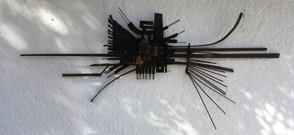Important "brutalist" Sculpture In Metal, Signed And Dated 74, Universe Of G. Mathieu