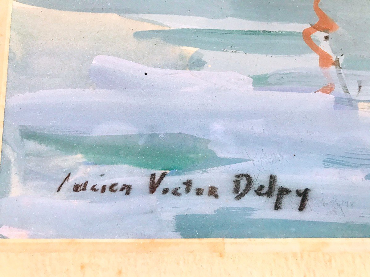 Lucien Victor Delpy, Gouache Sur Papier signée, Vers 1930, Port Breton-photo-4