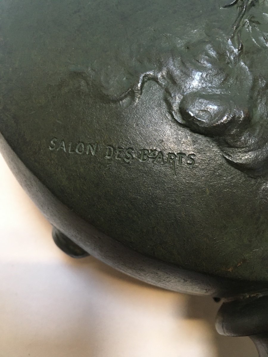 Vase Art Nouveau En Bronze Signé J.b Germain, Salon Des Bx Arts Vers 1900.-photo-1