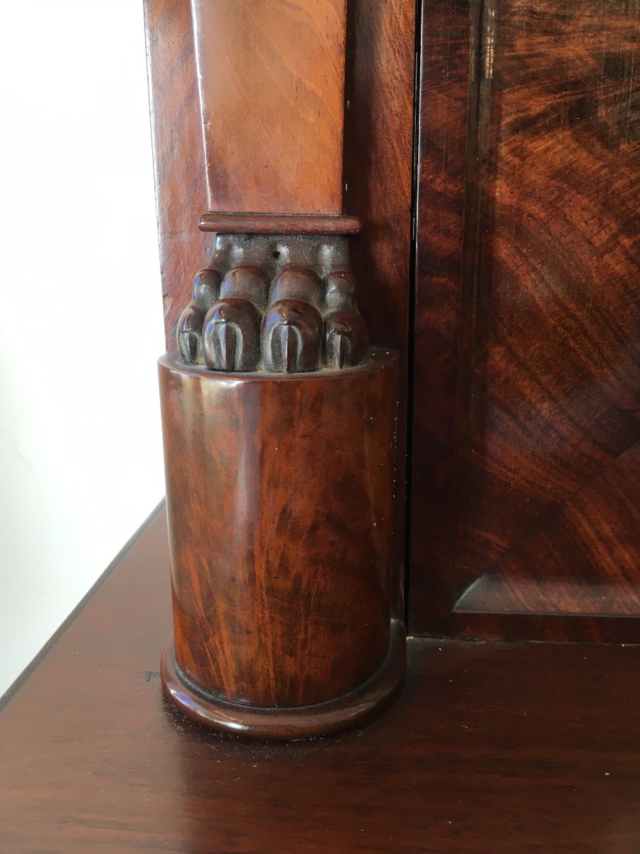 Lady's Secretary, Restoration Period, In Mahogany, Clover Keys, Black Marble Top-photo-3