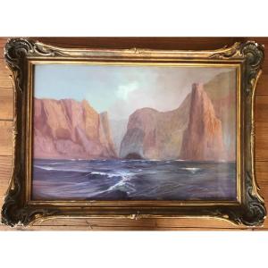 Marine Signed Jean-louis Paguenaud Gouache On Paper Circa 1920 Mediterranean Cliff Landscape