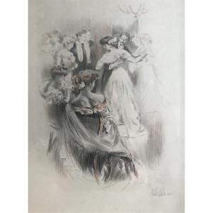 Paul César Helleu Lithographie Scène De Bal Belle époque Vers 1900