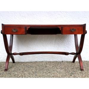 Bureau Anglais Style Regency XIXème Siècle (vers 1900)  Acajou Et Cuir