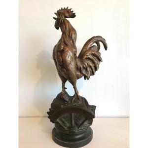 émile Laporte Bronze Animal Sculpture Rooster XIXth Century Perfect Condition