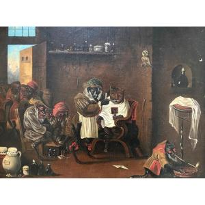 Genre Scene Monkeys Holland 19th In The 17th Taste Van Kessel Century Oil On Canvas