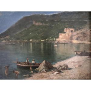 T. Zitara Huile Sur Toile Paysage Côte Amalfitaine XIXème Siècle Italie
