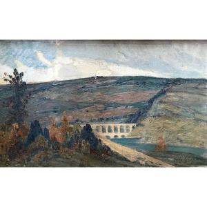 Henri Grosjean Paysage Vue Du Jura 1924 Cartouche d'Exposition Société Des Arts De Bordeaux