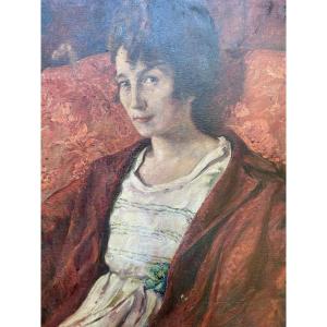 Clovis Cazes Portrait De Femme Au Fauteuil Huile Sur Toile Vers 1900