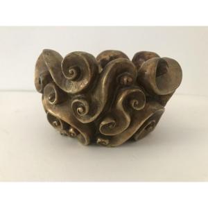 Jean Boggio, coupe en bronze dorée, "vague" ofèvrerie Française vers 1980. Daum Baccarat 