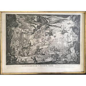 Jacques Callot. "la tentation de Saint Antoine Abbé". Gravure originale signée.