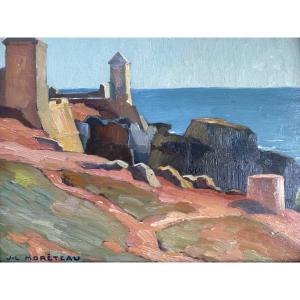 Jules-louis Moréteau, "the Coast At Marie-feuillet," Rabat, Morocco, 1927, Oil On Panel, Landscape