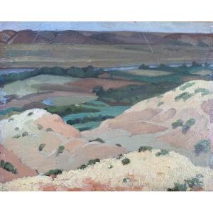 Jules-louis Moréteau, "the Bouregreg Valley," Landscape, Rabat, Morocco, 1927, Oil On Panel