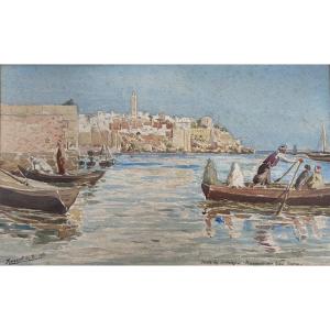 B. Magenthié Orientalist Watercolor, Pointe Des Oudayas, Bouregreg, 1926, Morocco, Rabat, Maghr