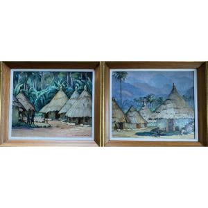 Jules-louis Moréteau, Landscapes Of Guinea, 1936, Africanism, Oil On Panel (sold As A Pair)