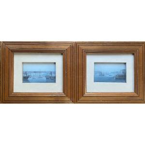 Paysages de Seine-Maritime vers 1860  Seine / Port Paire de Gouaches sur papier (à déchiffrer)