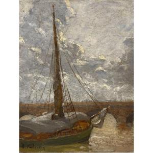 The Garonne, Bordeaux, Stone Bridge, Oil On Panel, 1930. Daliel Rigodon