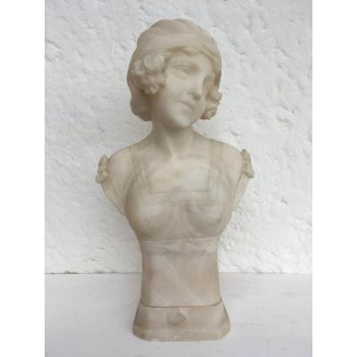 Sculpture 1900, Art Nouveau, Italie En Albâtre , Signée Nardoni Burgi ?