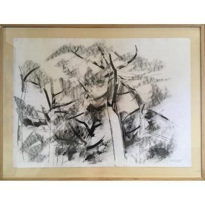 Pierre Theron. Original Drawing Around 1960. The Pines On The Arcachon Basin, Landes De Gascogne