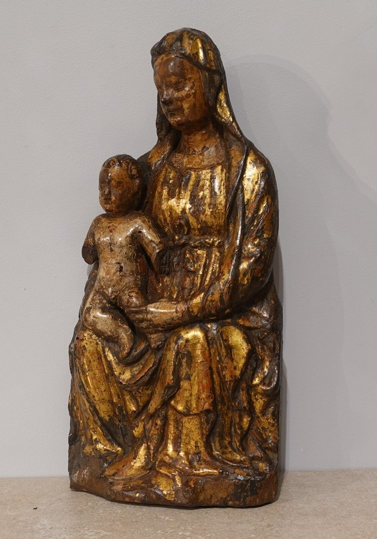 Vierge à l'Enfant en Majesté en bois polychrome d'époque XV°-photo-2