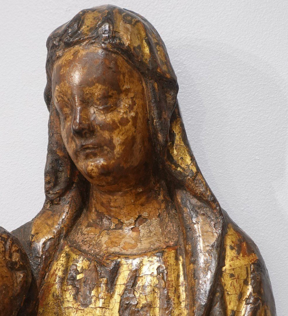 Vierge à l'Enfant en Majesté en bois polychrome d'époque XV°-photo-3