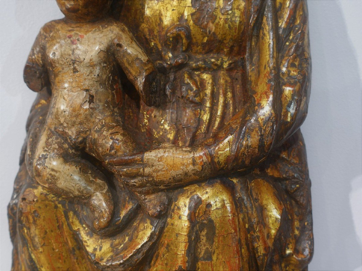 Vierge à l'Enfant en Majesté en bois polychrome d'époque XV°-photo-4