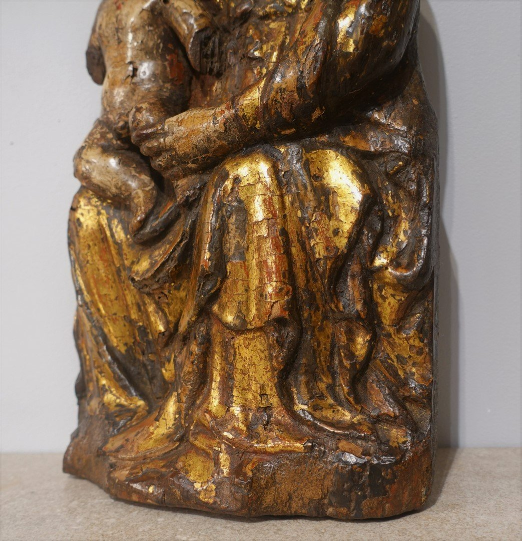 Vierge à l'Enfant en Majesté en bois polychrome d'époque XV°-photo-1