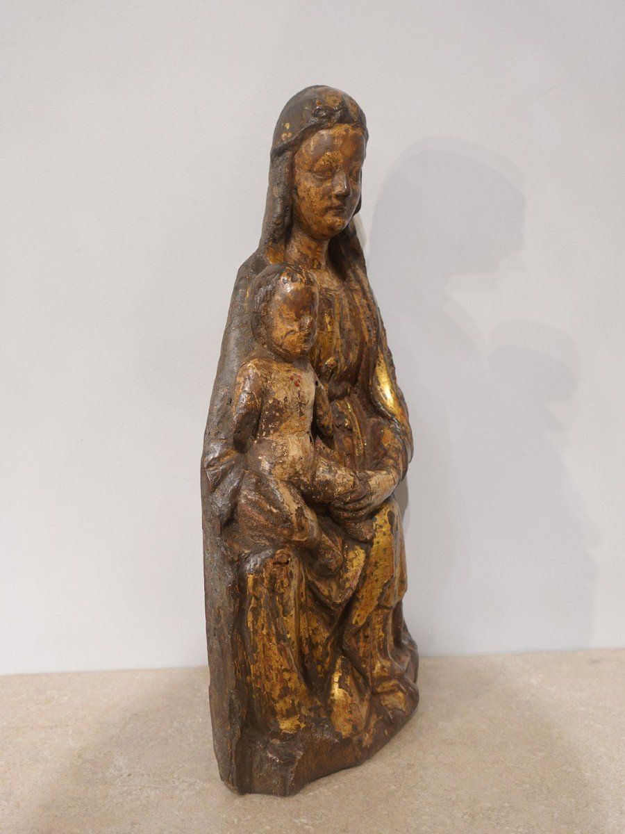 Madonna And Child In Majesty In Polychrome Wood, XVth Century-photo-2
