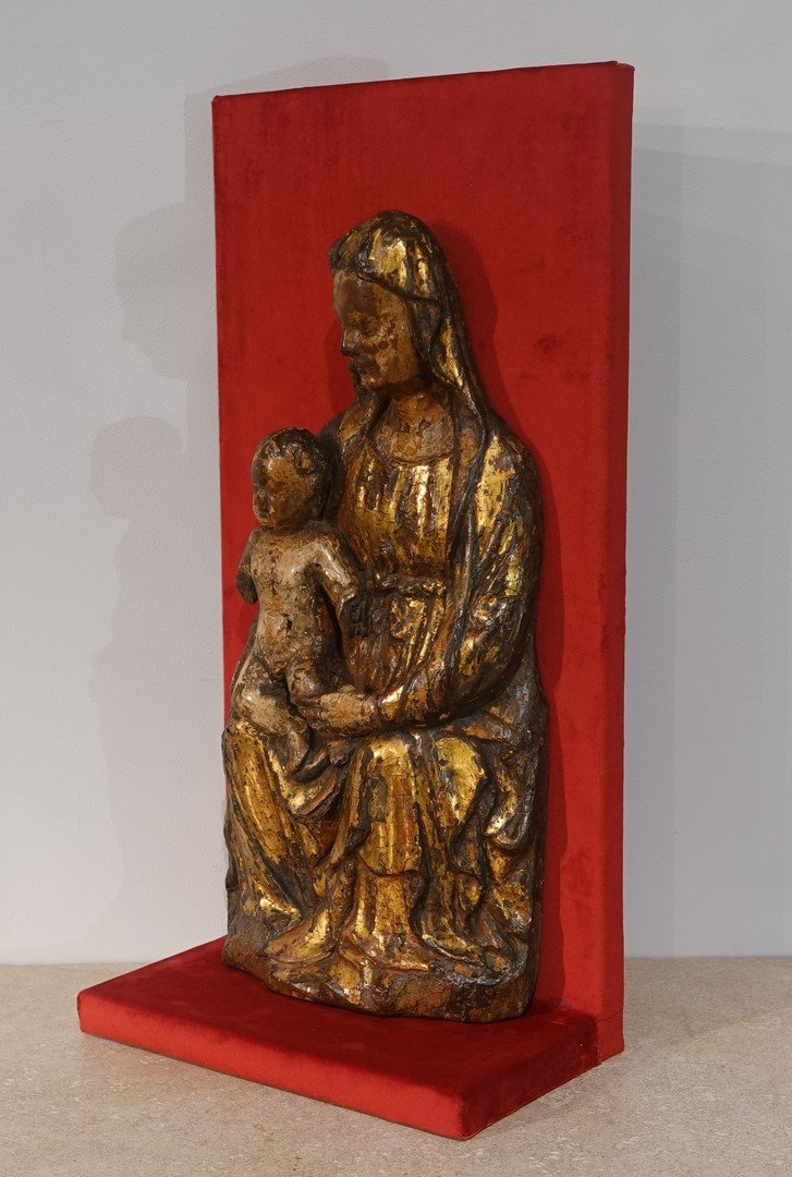 Vierge à l'Enfant en Majesté en bois polychrome d'époque XV°-photo-4