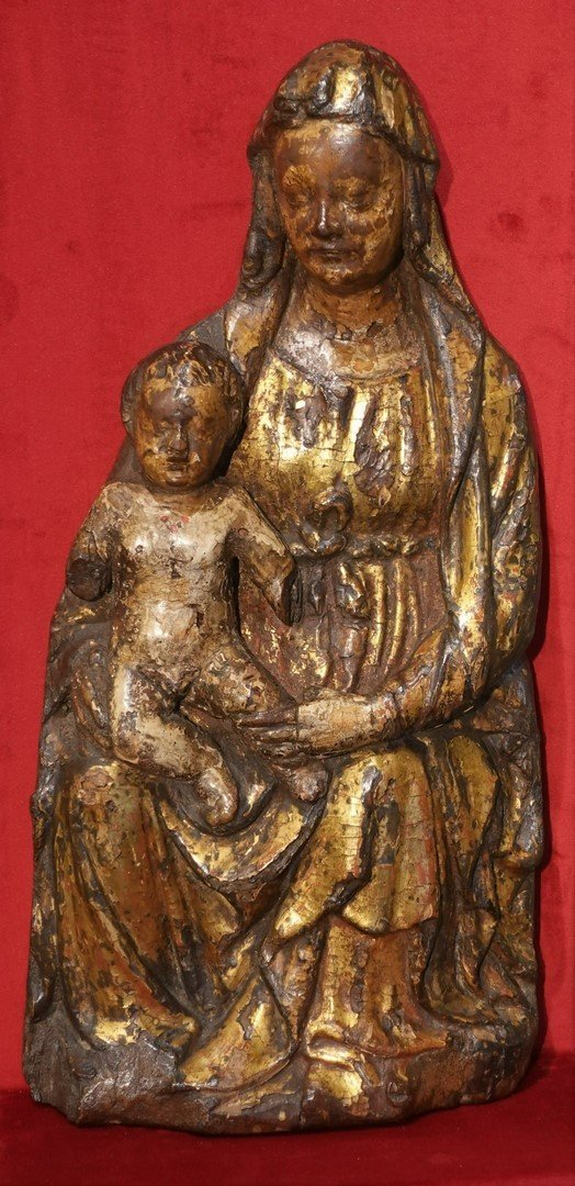 Vierge à l'Enfant en Majesté en bois polychrome d'époque XV°-photo-5