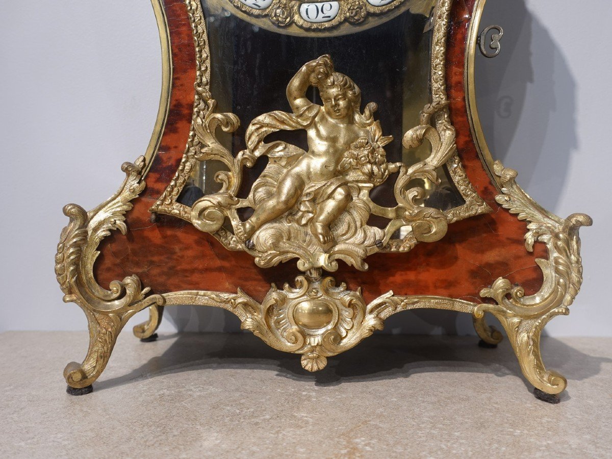 Small Louis XV Cartel In Tortoiseshell And Gilded Bronze Barat à Paris-photo-1