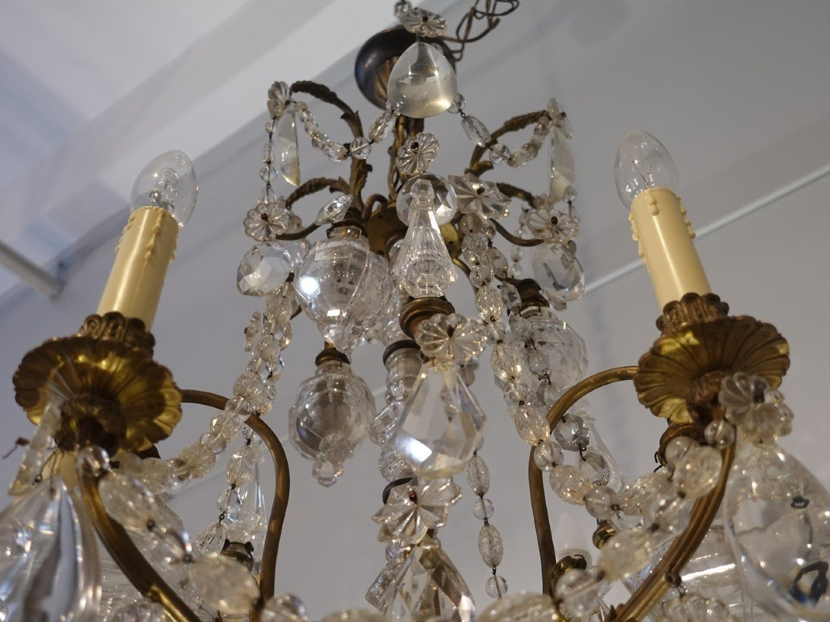 Lustre à cristaux et bronze d'époque XIX°-photo-4