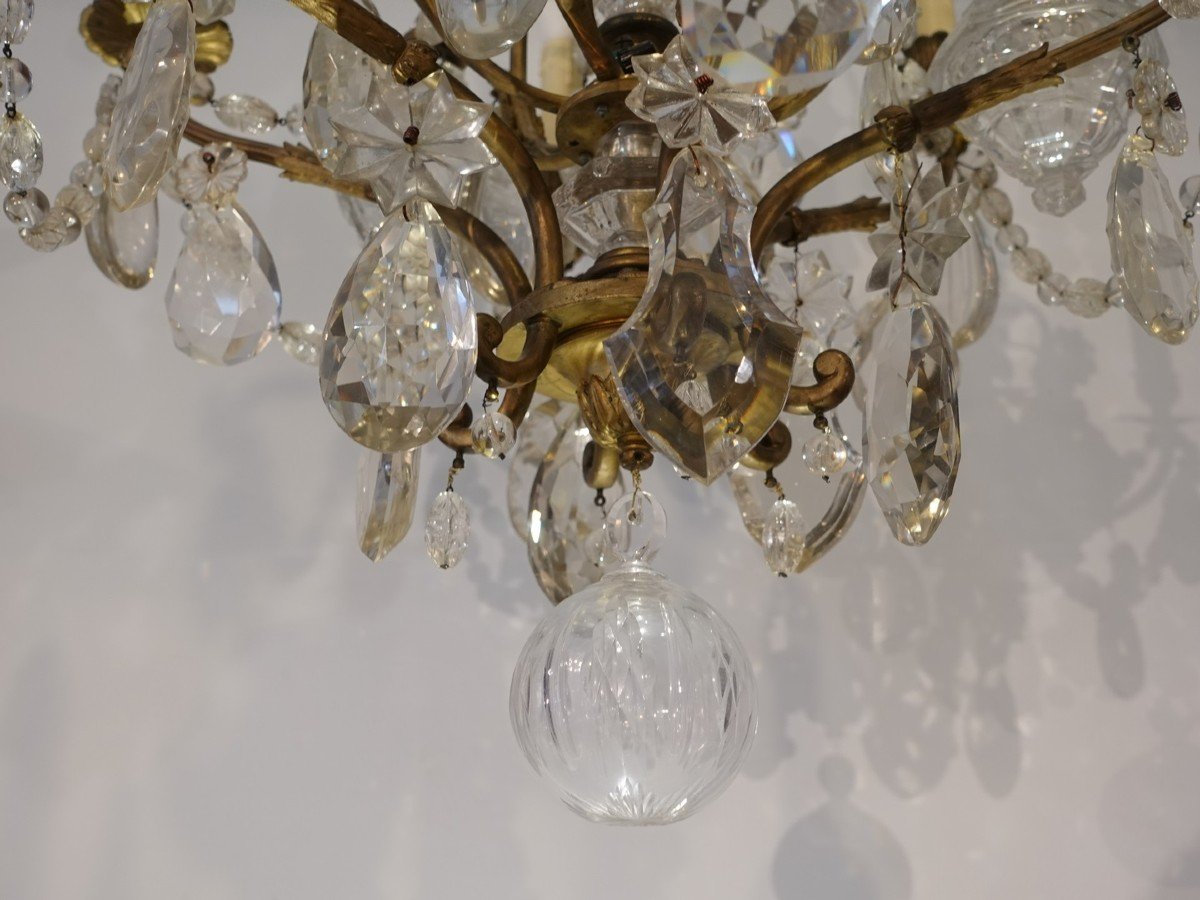Lustre à cristaux et bronze d'époque XIX°-photo-1