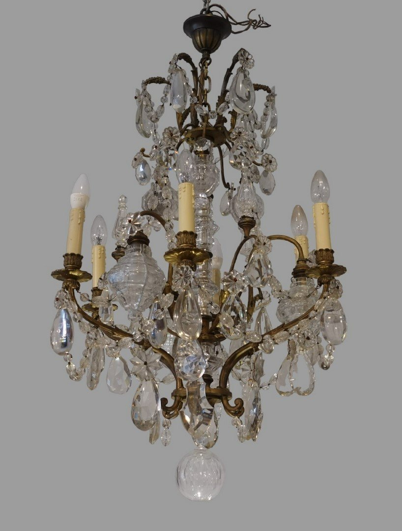 Lustre à cristaux et bronze d'époque XIX°