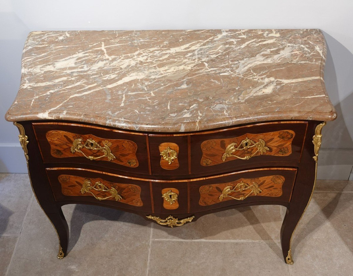 Commode ''sauteuse'' en marqueterie d'époque XVIII°-photo-4