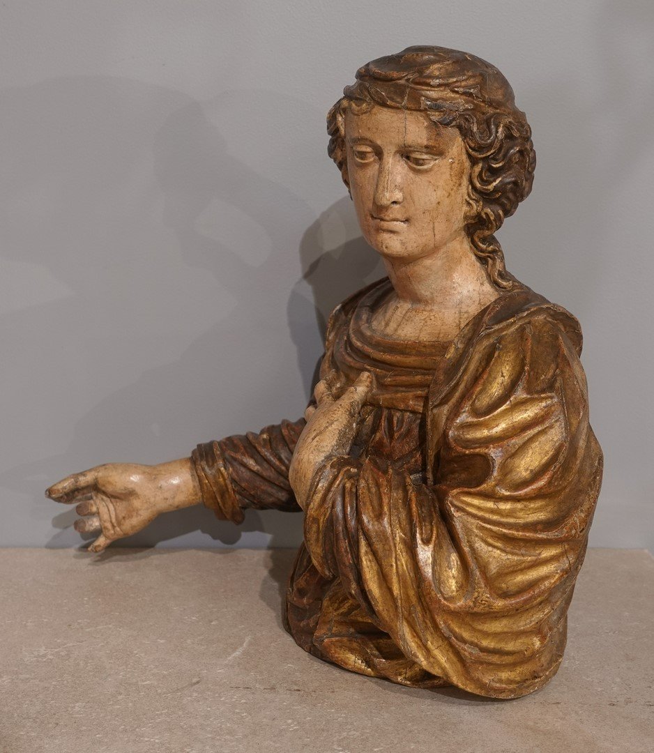 Bust Of A Woman In Polychrome Wood From The 18th Century-photo-2