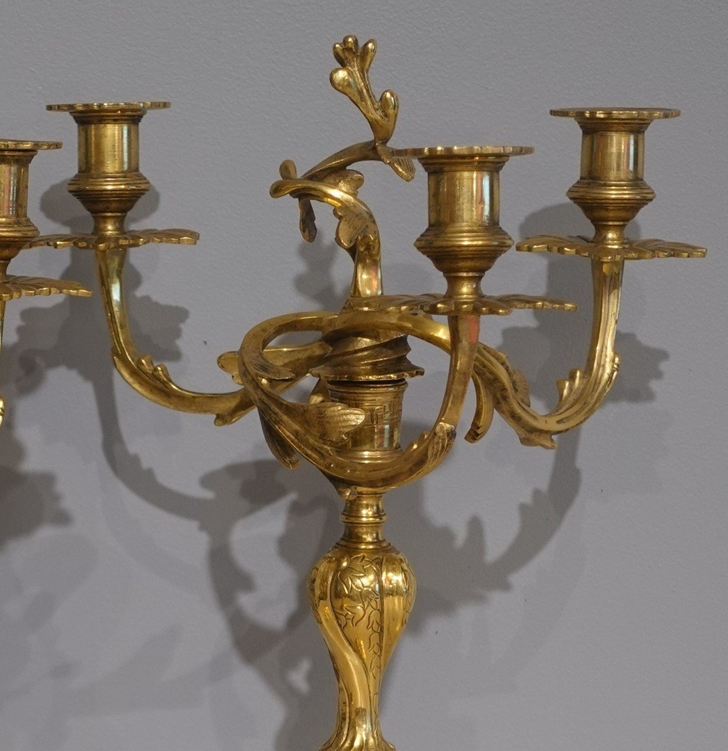 Proantic: Pair Of Gilded Bronze Candelabra From The 18th Century