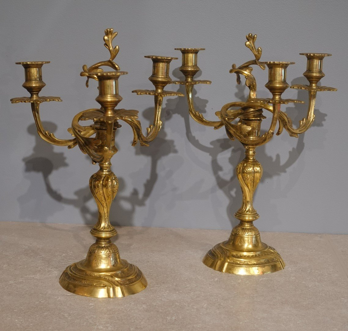 Proantic: Pair Of Gilded Bronze Candelabra From The 18th Century