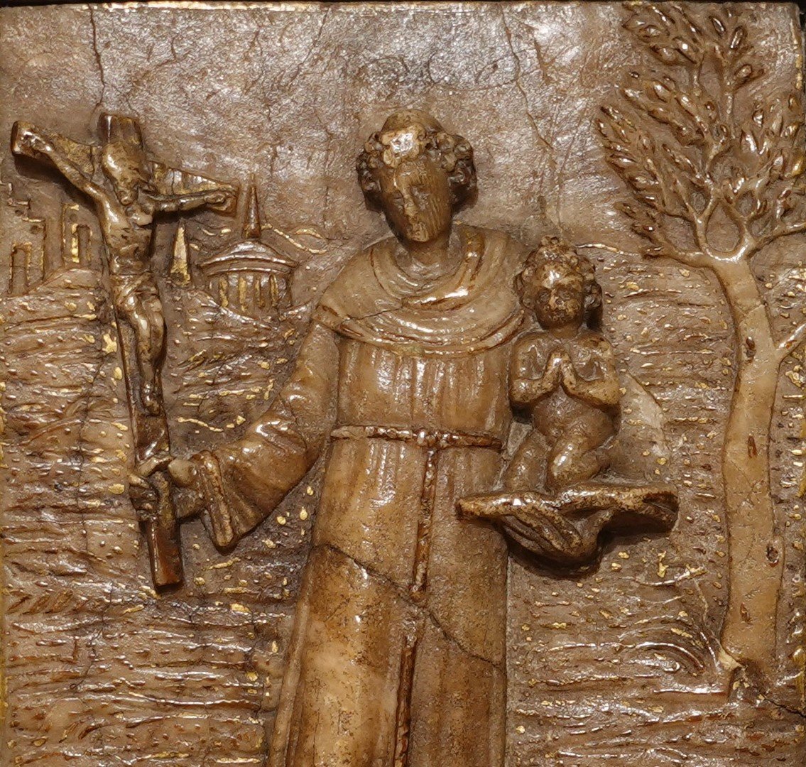 Alabaster Bas-relief Of Saint Anthony Of Padua, Mechelen, 17th Century-photo-2