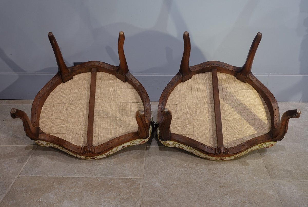 Pair Of Louis XV Walnut Cabriolets, 18th Century-photo-6