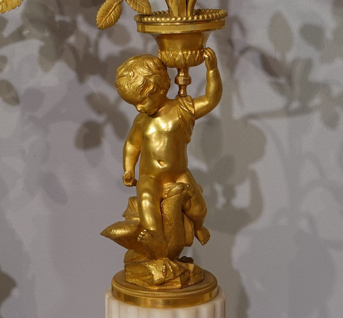 Garniture de cheminée aux Attributs de la Musique d'époque Louis XVI-photo-3