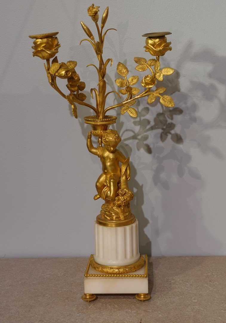 Garniture de cheminée aux Attributs de la Musique d'époque Louis XVI-photo-4
