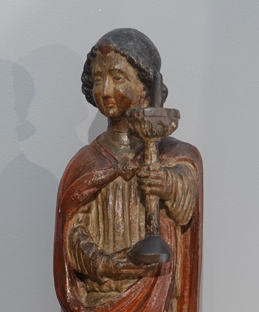 Sculpture paire d'anges céroféraires polychromes – circa 1500-photo-2