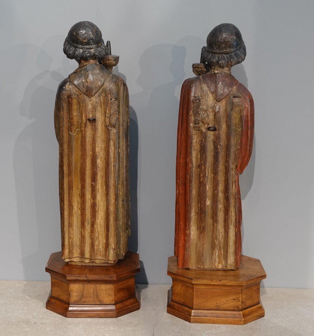 Sculpture paire d'anges céroféraires polychromes – circa 1500-photo-2
