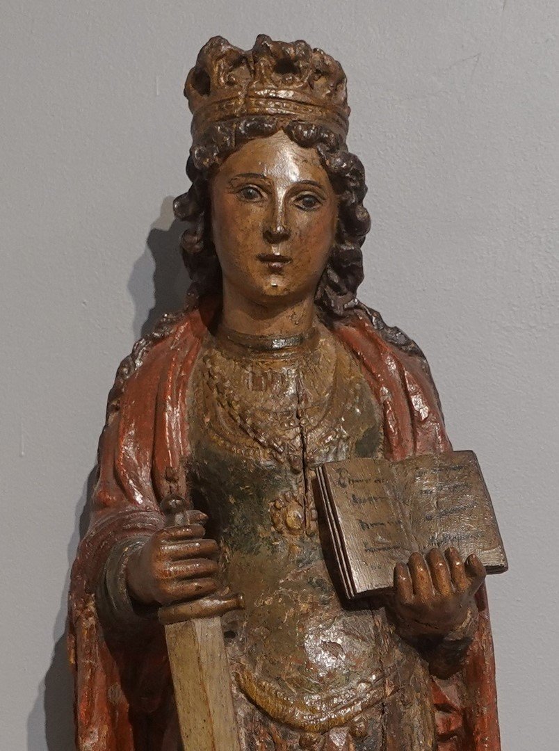 Sculpture Sainte Catherine XVI° siècle-photo-4