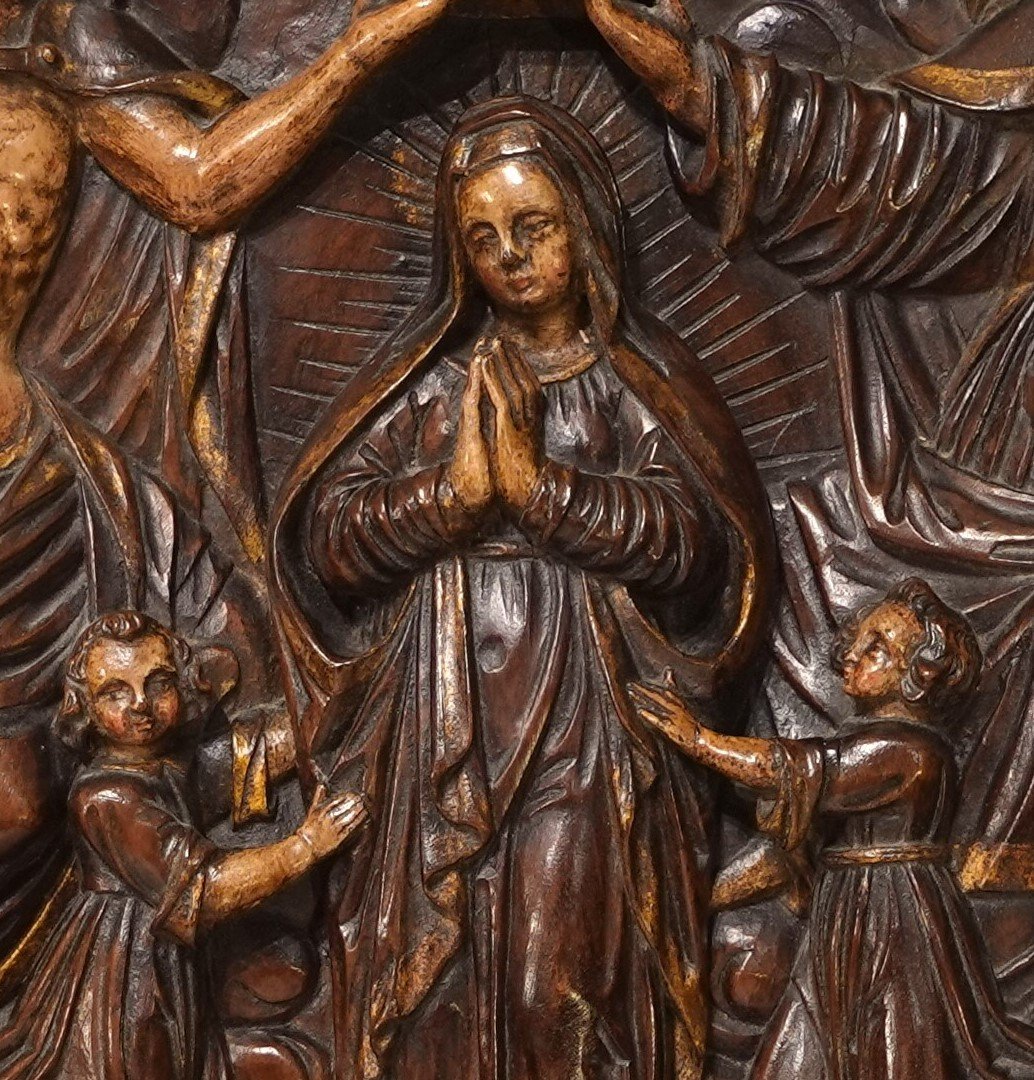 Couronnement de la Vierge – Bas-relief polychrome - Époque XVII°-photo-4