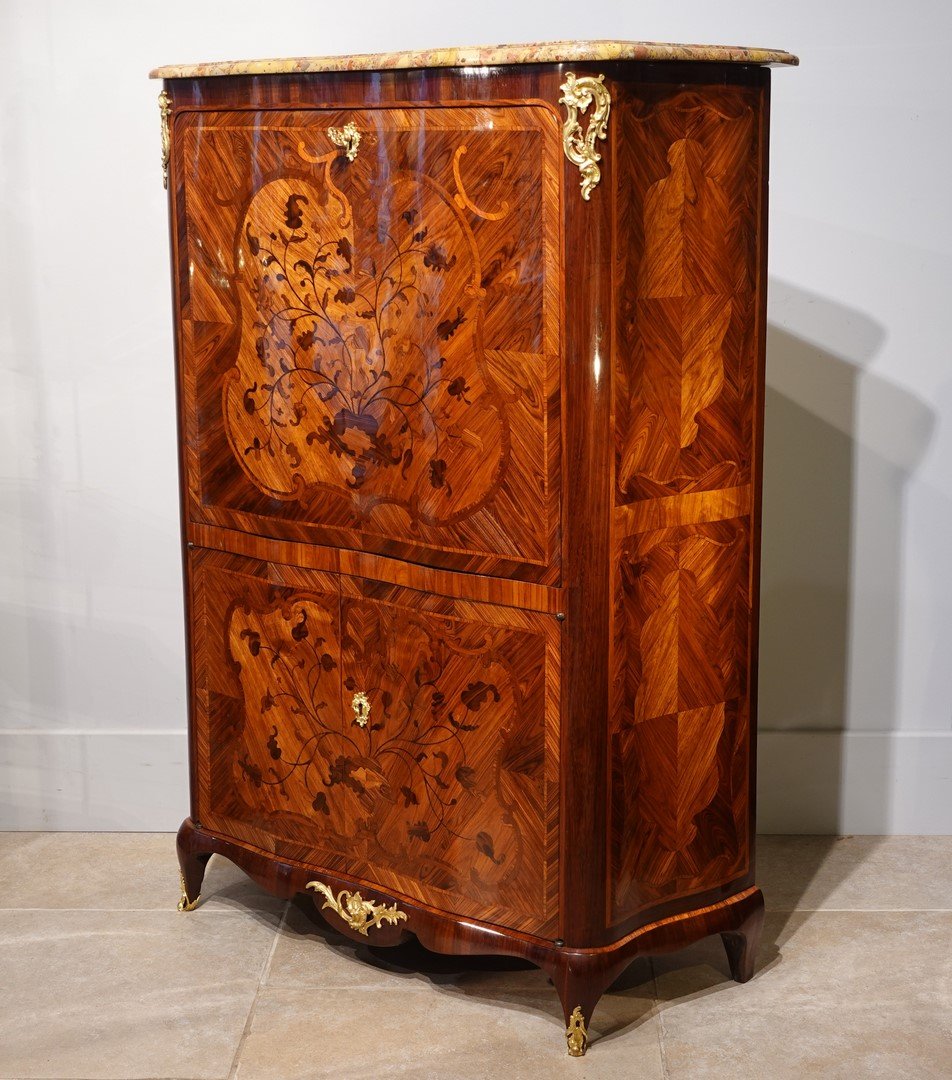 Louis XV Marquetry Secretary, Stamped P. Roussel-photo-2