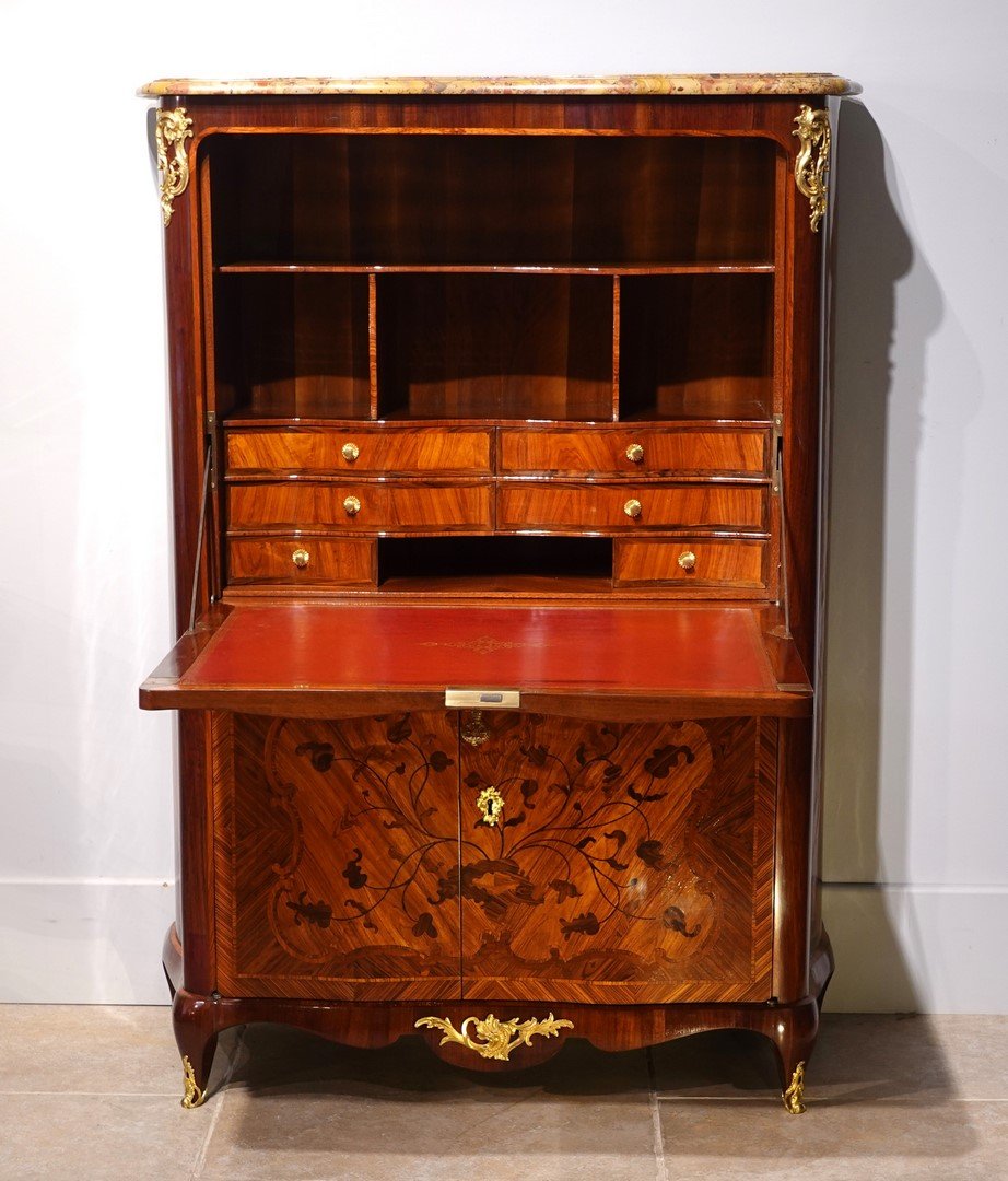 Louis XV Marquetry Secretary, Stamped P. Roussel-photo-4